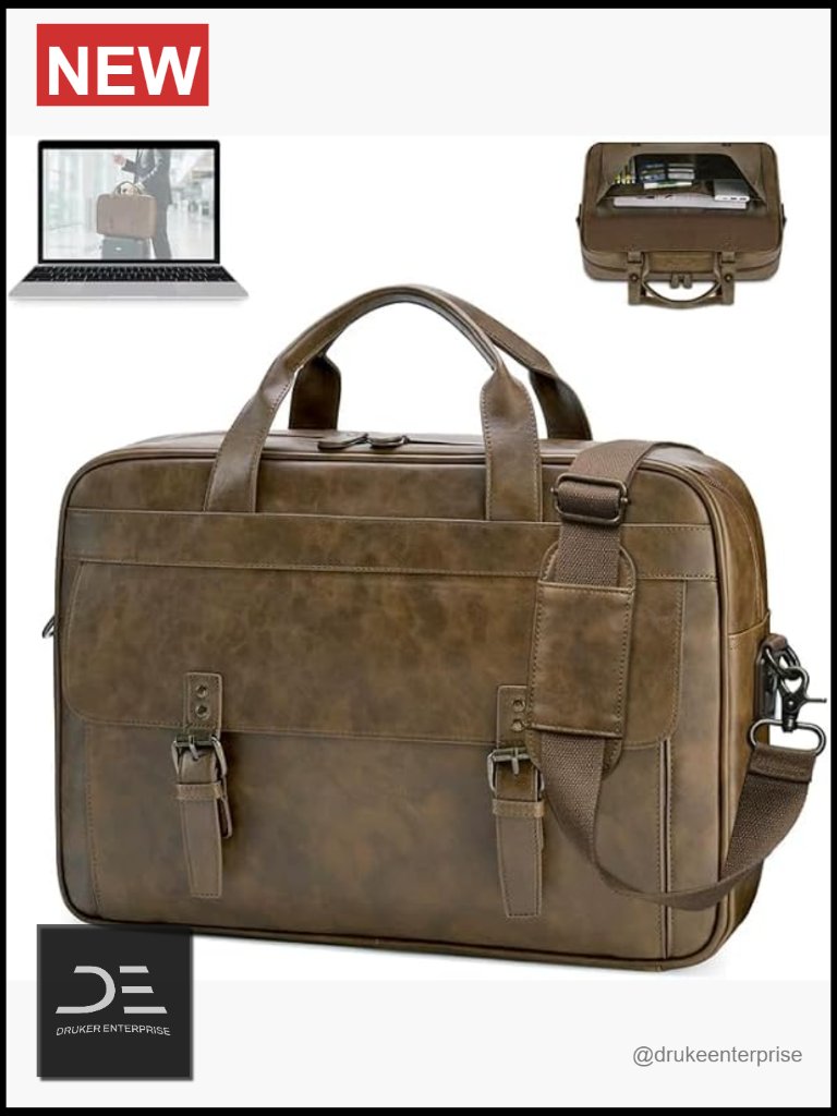 Vintage Leather Messenger Bag For Men 16" Laptop Waterproof Briefcase